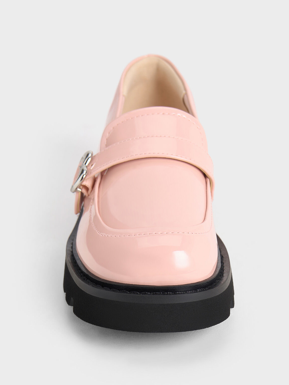 Pink Girls Patent Heart Buckle Loafers CHARLES KEITH KH