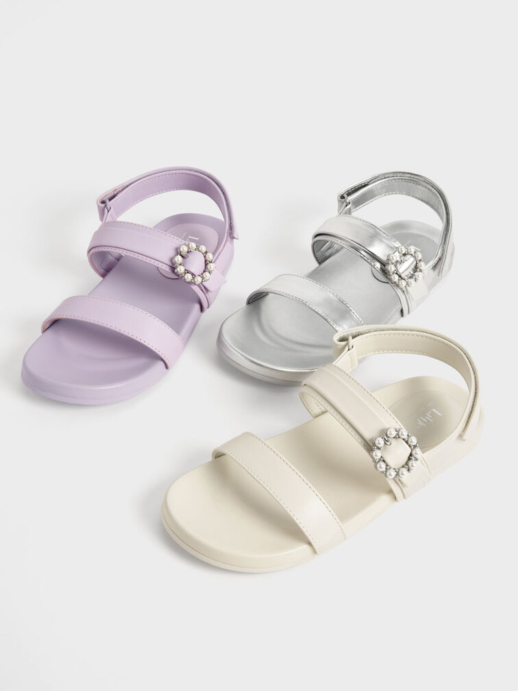 Girls' Bead-Embellished Back-Strap Sandals, Lilac, hi-res