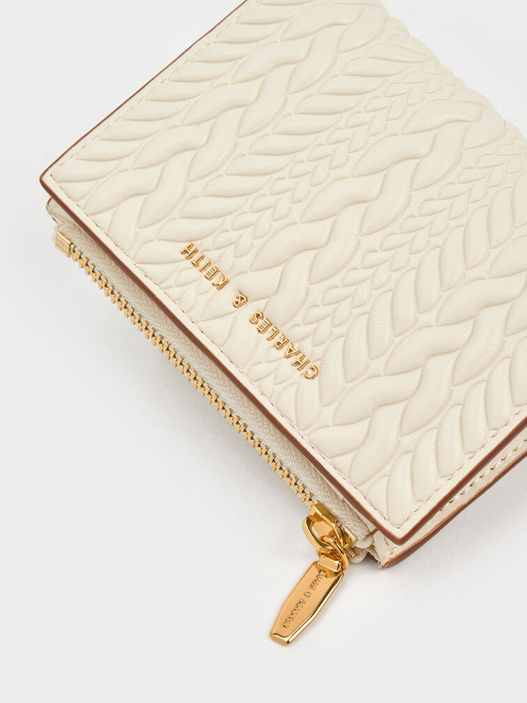 Apolline Textured Top-Zip Wallet, Cream, hi-res