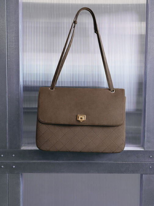 Connie Quilted Shoulder Bag, Stone Grey, hi-res