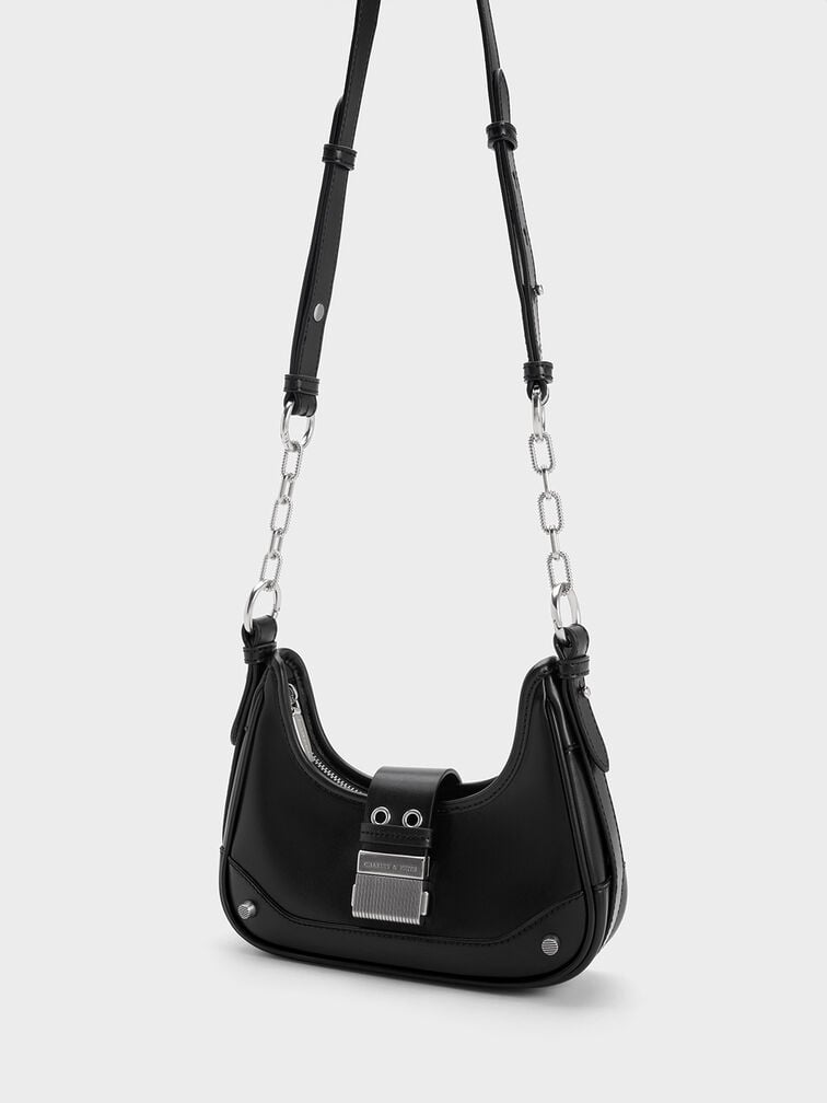 Bolso Hobo Winslet con Cinturón, Negro, hi-res