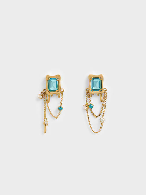 Zira Crystal Charm Drop Earrings, Gold, hi-res
