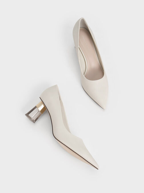 Metallic Accent Clear Heel Pumps, Chalk, hi-res