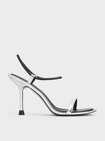 Stiletto-Heel Ankle-Strap Pumps, Silver, hi-res