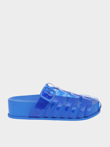 Madison Caged See-Through Slide Sandals, Blue, hi-res