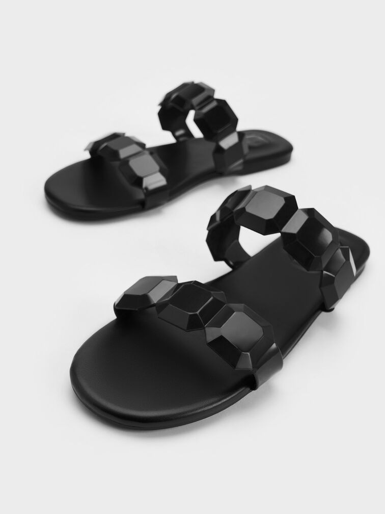 Fia Gem-Strap Slide Sandals, Black, hi-res