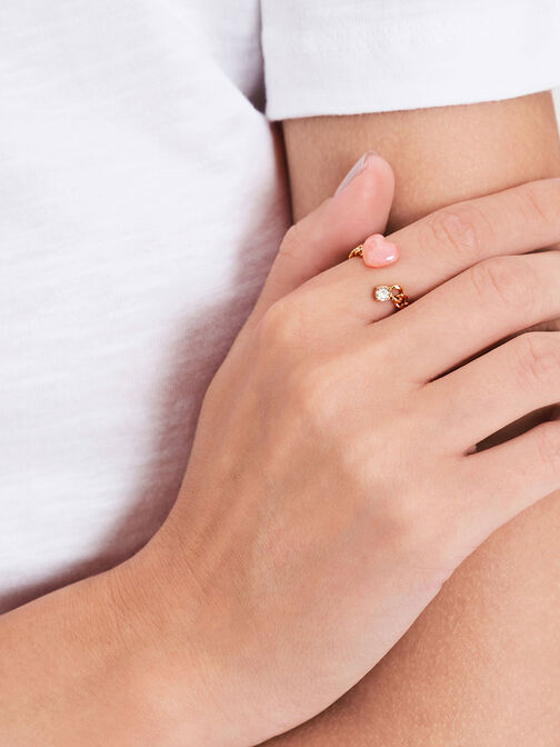 Heart Embellished Chain-Link Ring, Pink, hi-res