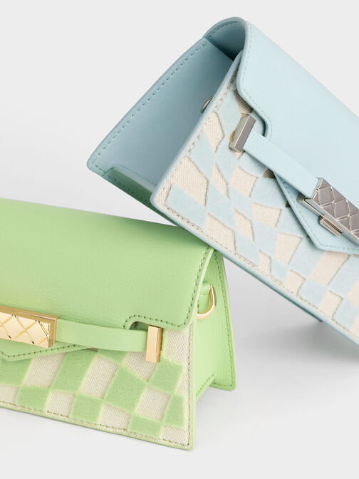 Mini Sabrina Checkered Envelope Shoulder Bag, Mint Green, hi-res