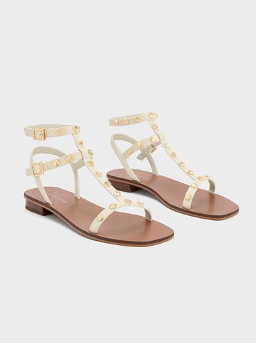 Studded Gladiator Sandals, Chalk, hi-res