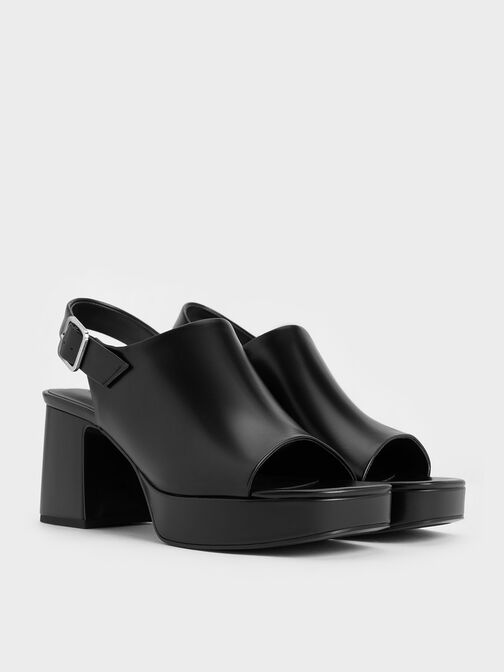 Peep-Toe Platform Sandals, Black, hi-res