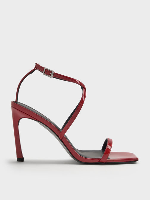 Patent Strappy Heeled Sandals, Red, hi-res