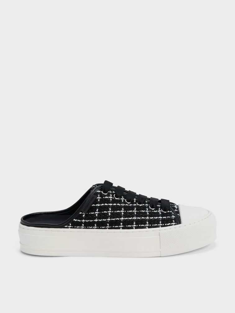 Tweed Slip-On Sneakers, Black, hi-res