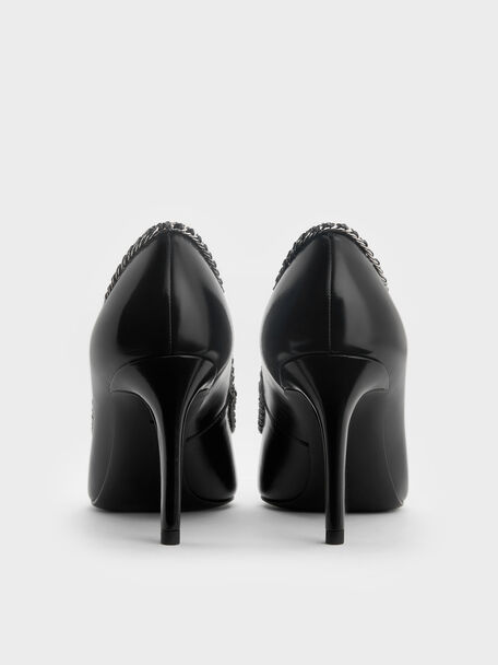 Braided-Chain Pointed-Toe Pumps, Black Box, hi-res
