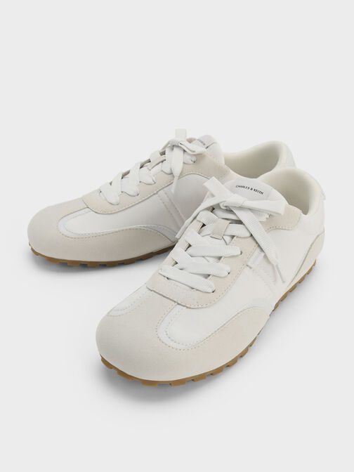 Nylon Contrast-Panel Lace-Up Sneakers, White, hi-res