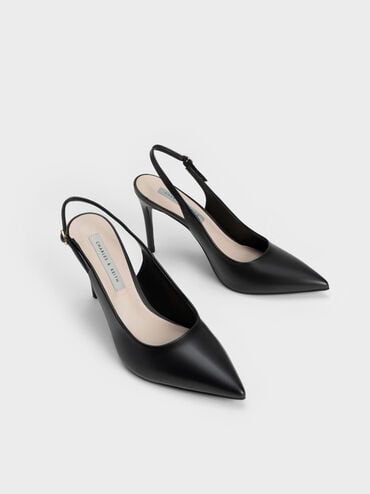 Stiletto Heel Slingback Pumps, Black, hi-res