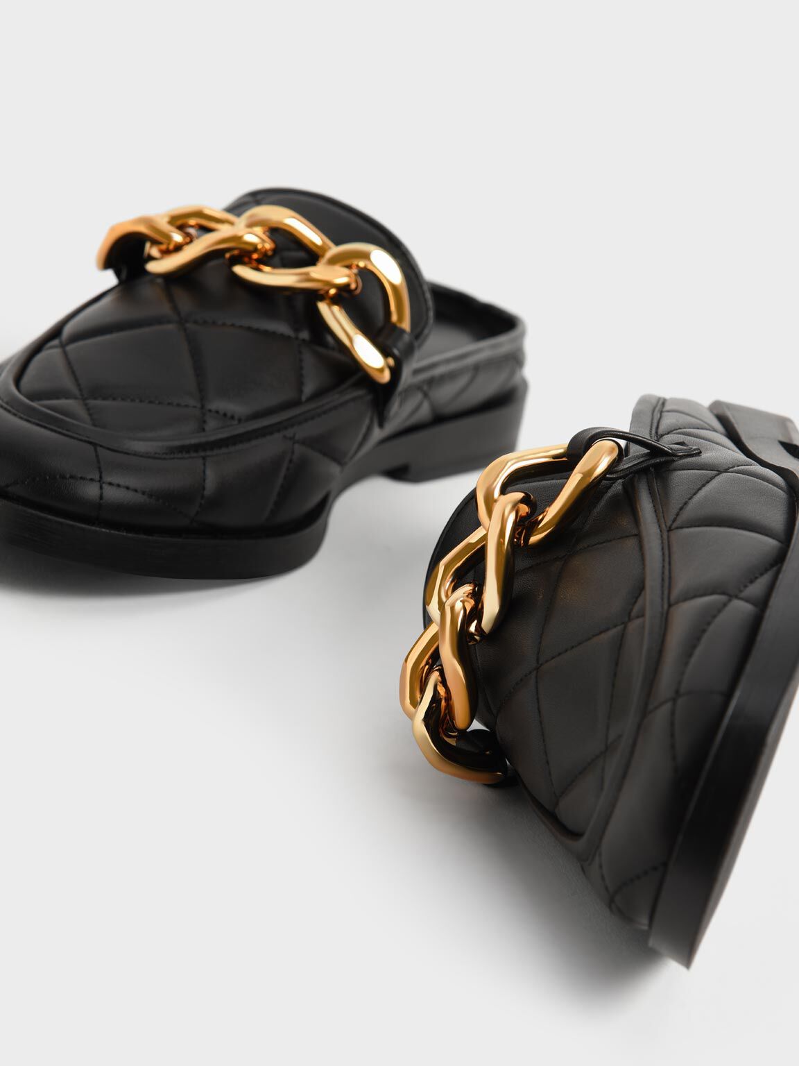 菱格紋鍊條穆勒鞋, 黑色, hi-res