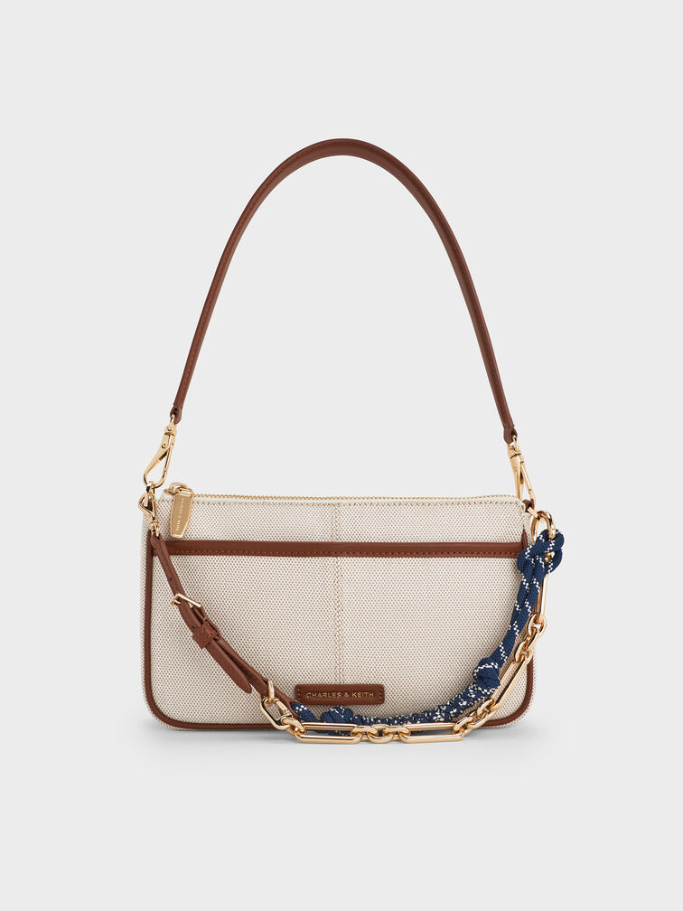 Addison Canvas Knotted-Rope Shoulder Bag, Lona gris pardo, hi-res