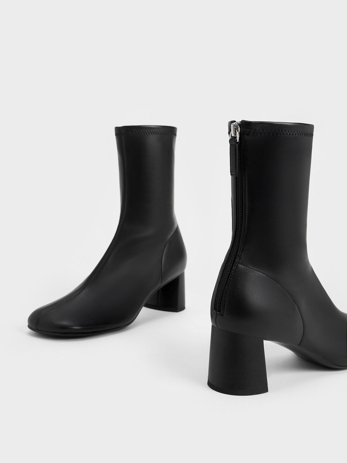 Round-Toe Zip-Up Ankle Boots, Black, hi-res