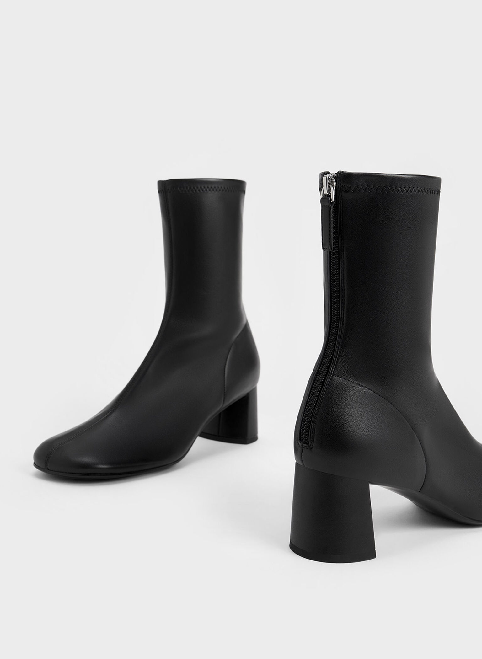 Round-Toe Zip-Up Ankle Boots, Black, hi-res