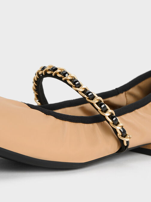 Braided-Chain Strap Mary Janes, Beige, hi-res