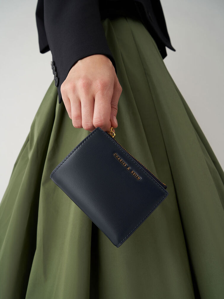 Top Zip Mini Wallet, Navy, hi-res