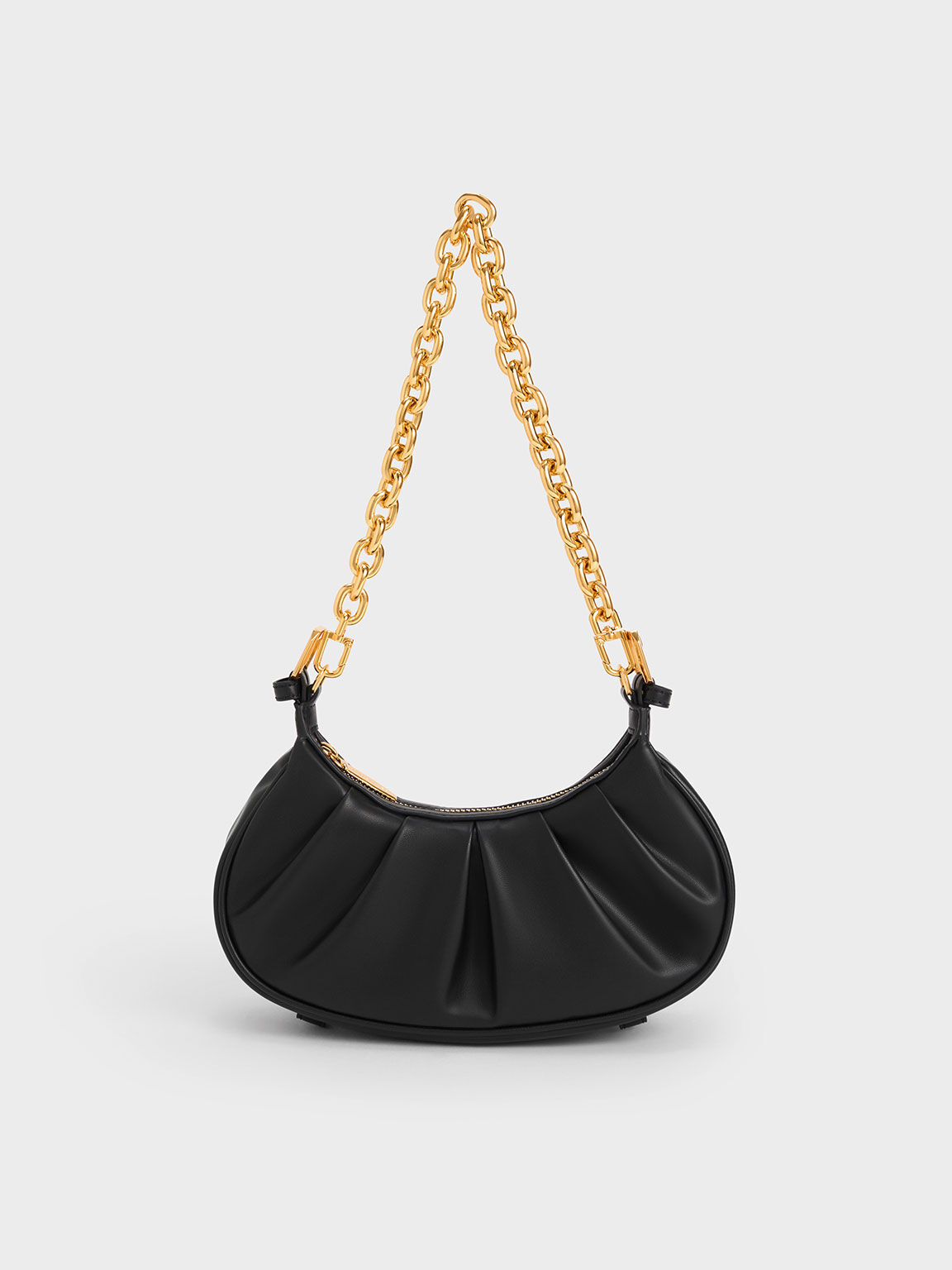 Duo Ruched Shoulder Bag, Black, hi-res