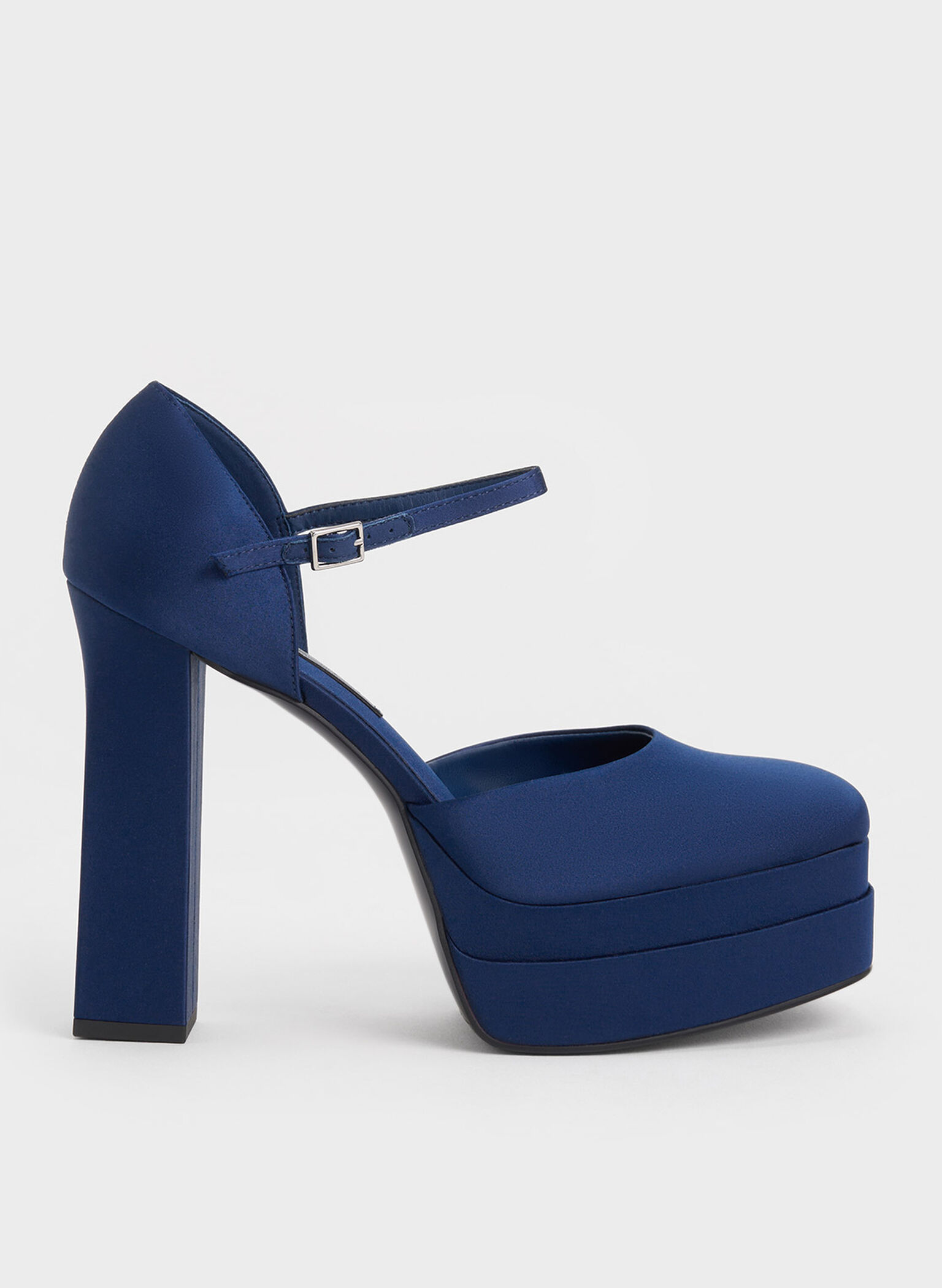 Satin Platform D'Orsay Pumps, Dark Blue, hi-res
