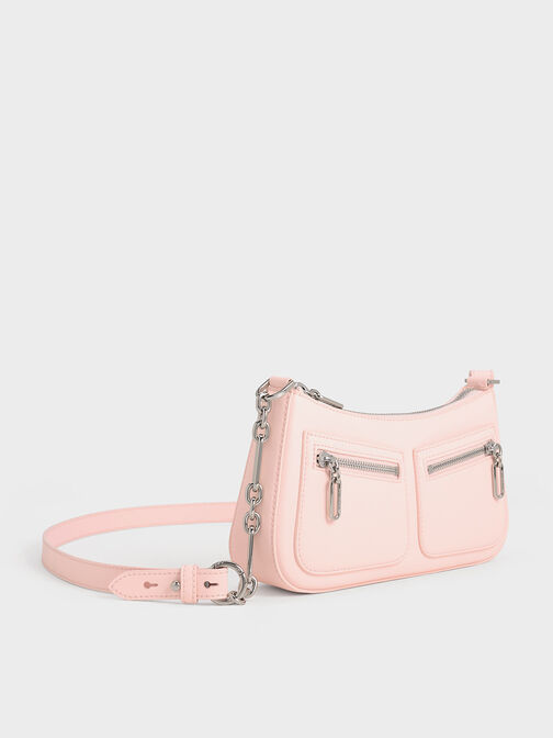 Flower-Accent Shoulder Bag, Light Pink, hi-res