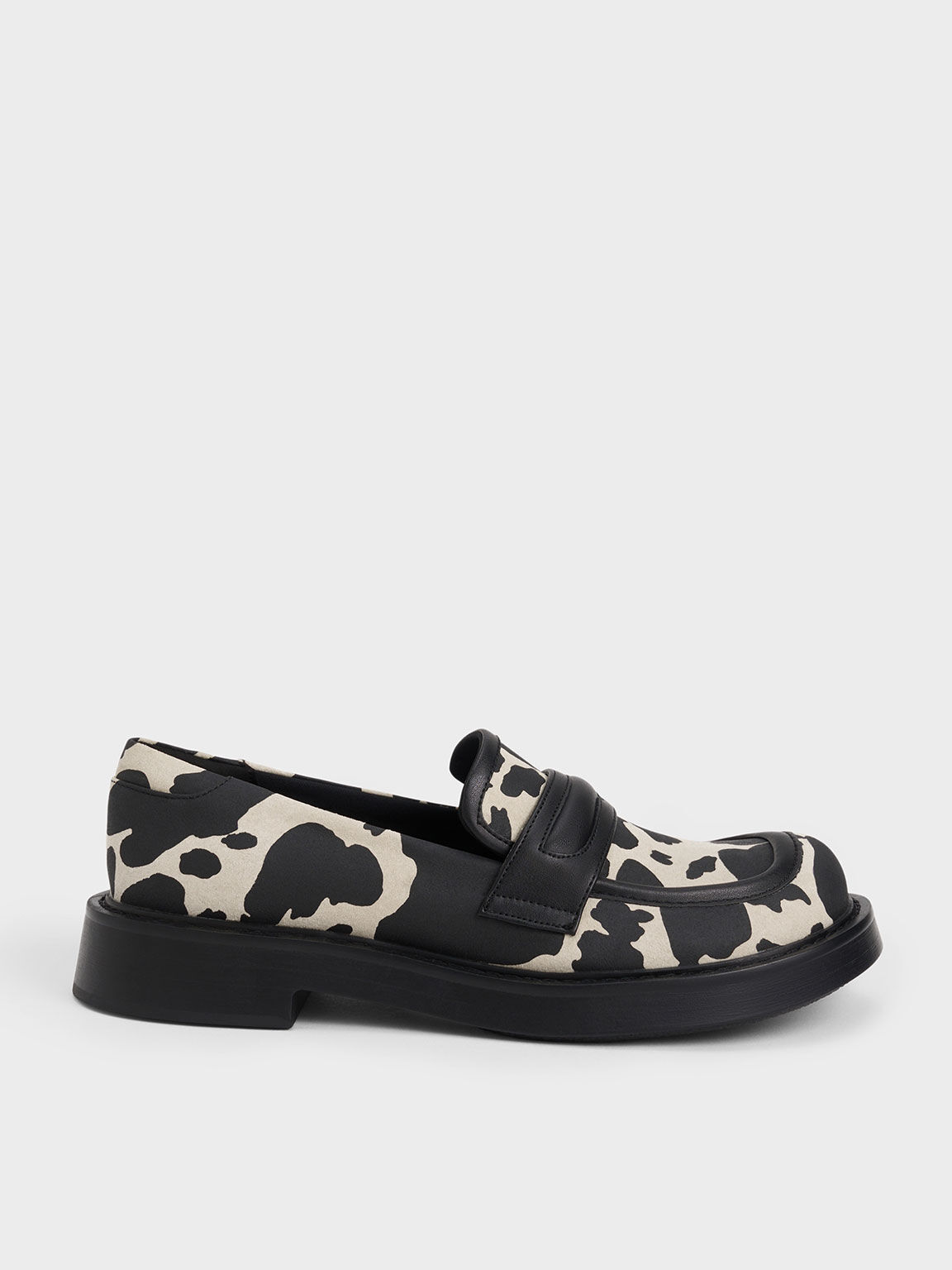 Penelope Cow Print Penny Loafers, Animal Print Natural, hi-res