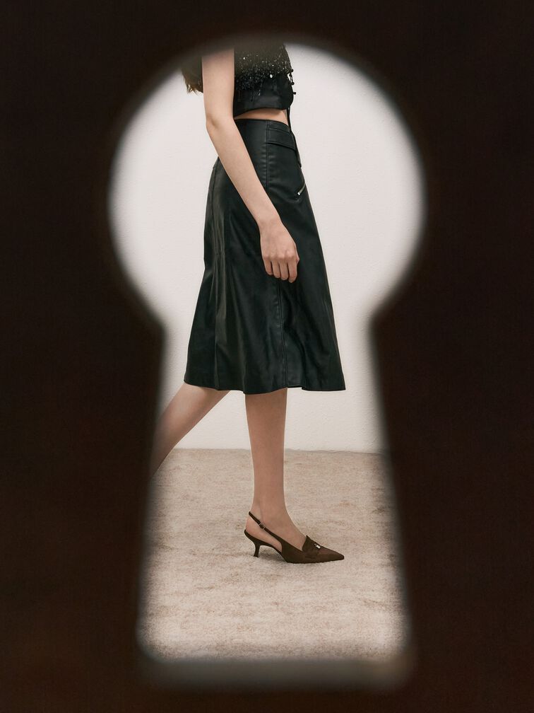 Griselda Faux Suede Slingback Pumps, Dark Brown Textured, hi-res
