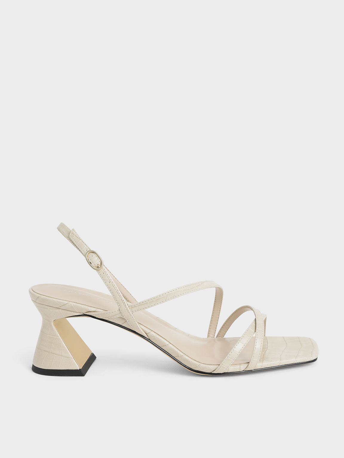 Croc-Effect Strappy Heeled Sandals, Animal Print White, hi-res