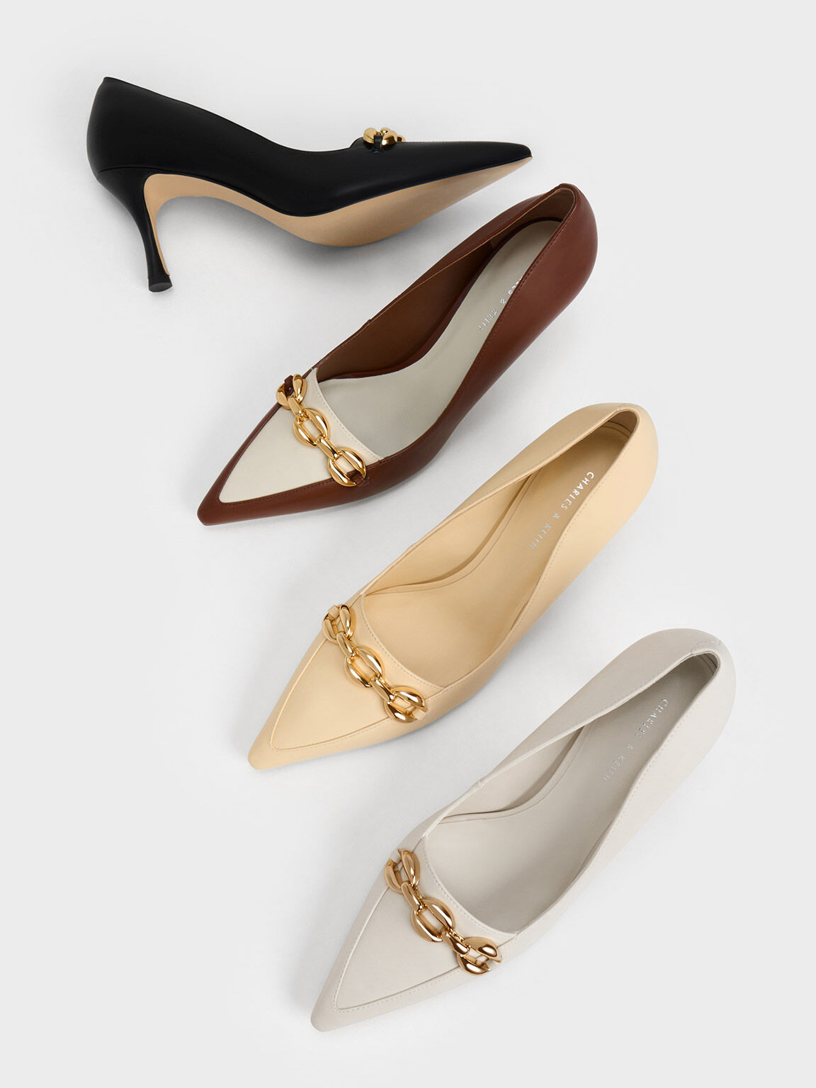 Chunky Chain Stilleto Heel Pumps, Black, hi-res