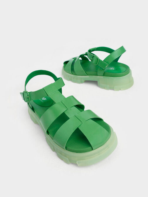 兒童漆皮編織涼鞋, 綠色, hi-res