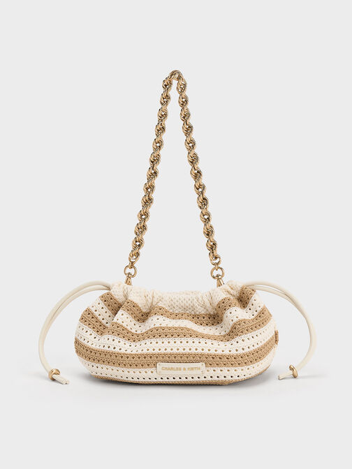 Ida Knitted Striped Chain-Handle Clutch, Sand, hi-res
