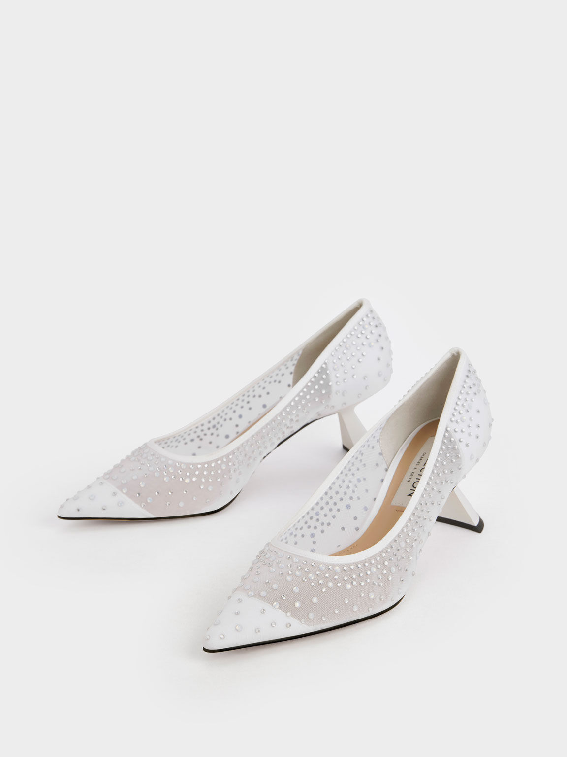 Zapatos de tacón esculturales con adornos de malla Blythe, Blanco, hi-res