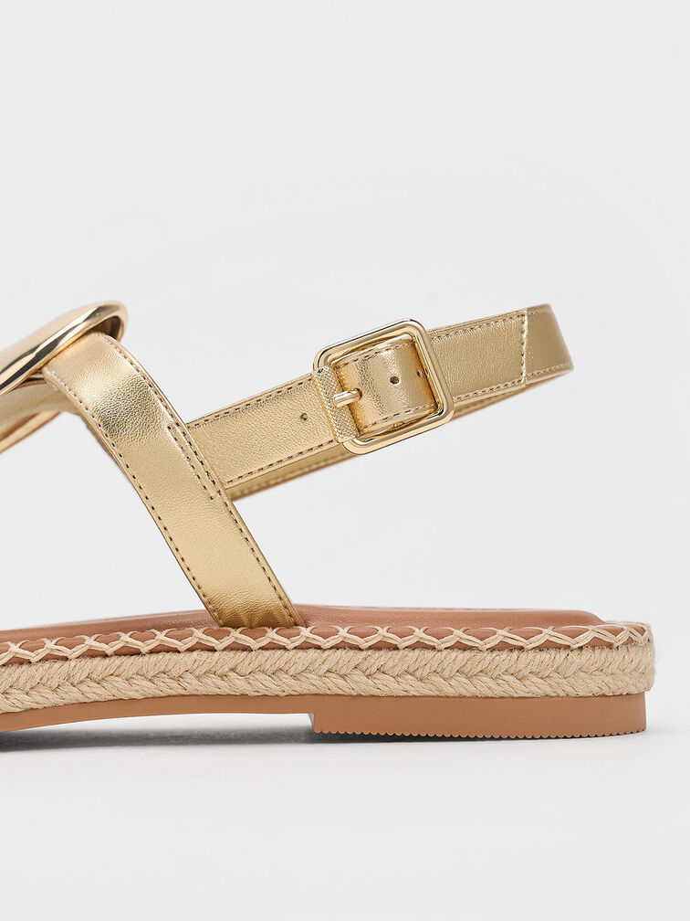 Metallic Oval Espadrille Sandals, Gold, hi-res