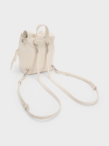 Kadee Ruched Bow-Charm Backpack, Cream, hi-res