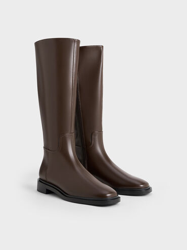 Side-Zip Knee-High Riding Boots, Brown, hi-res