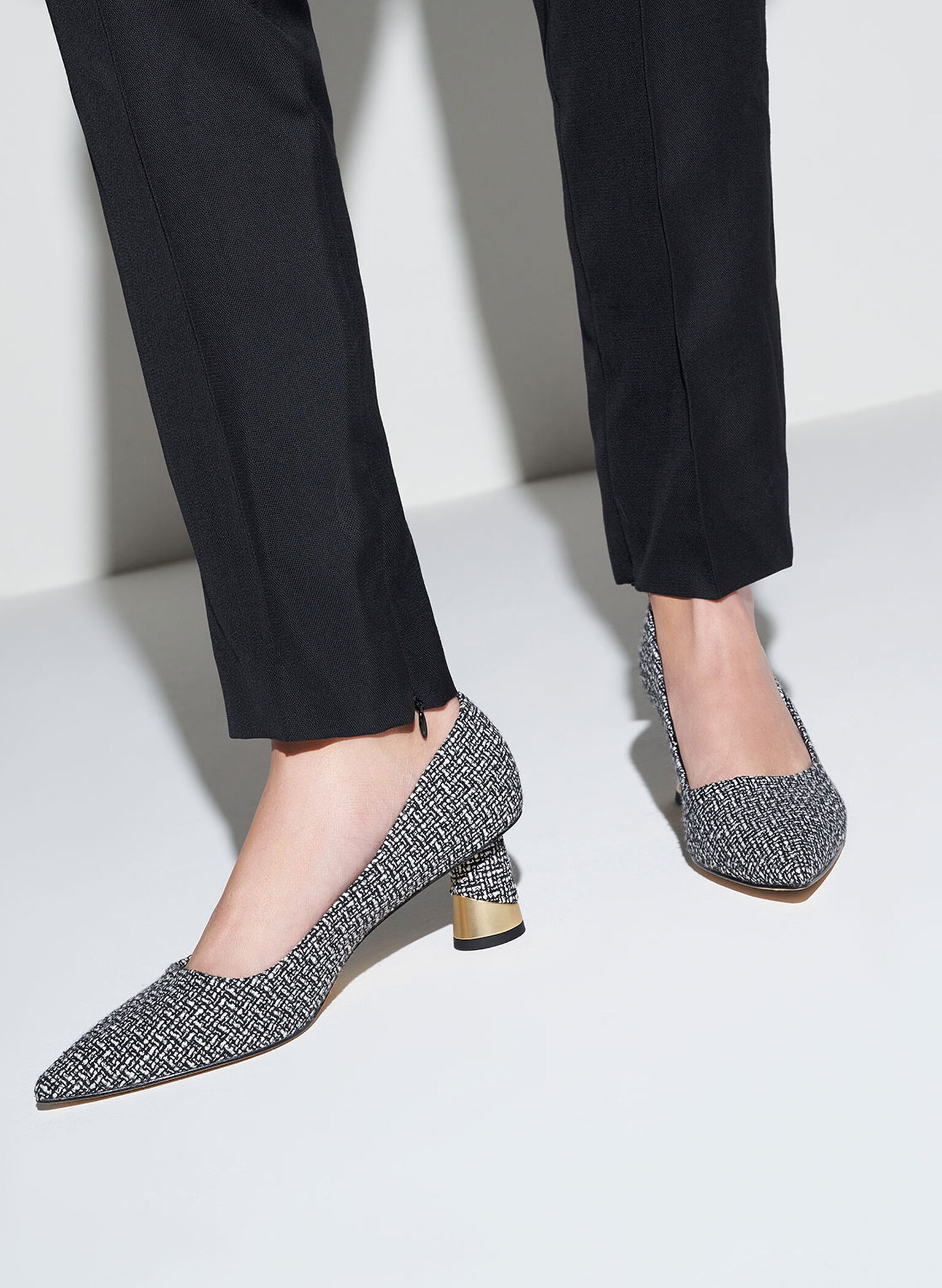 Metallic Sculptural Heel Tweed Pumps, Multi, hi-res