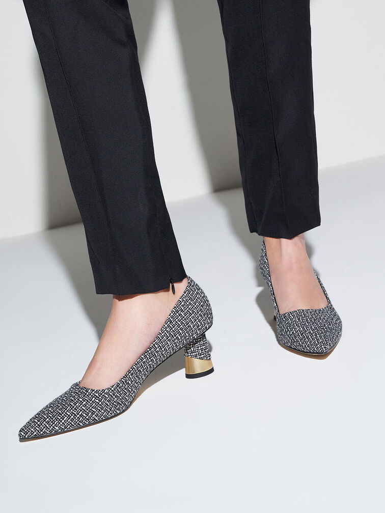 Metallic Sculptural Heel Tweed Pumps, Multi, hi-res