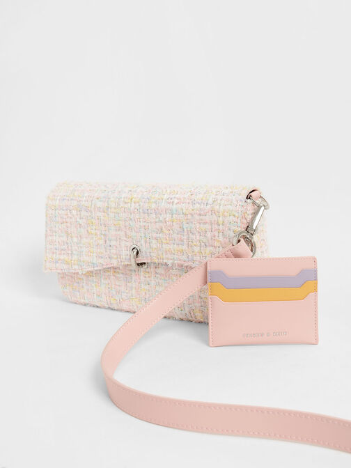 Gift Set: Tweed Shoulder Bag & Card Holder, Pink, hi-res