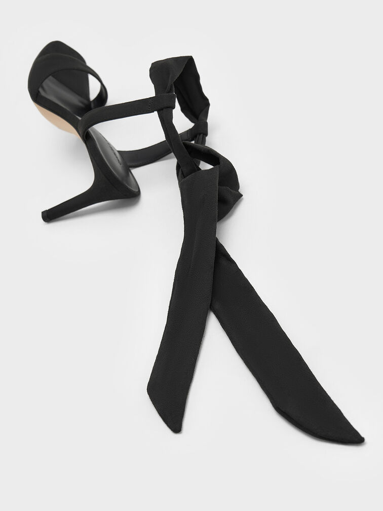 Textured Tie-Around Heeled Sandals, Black Textured, hi-res