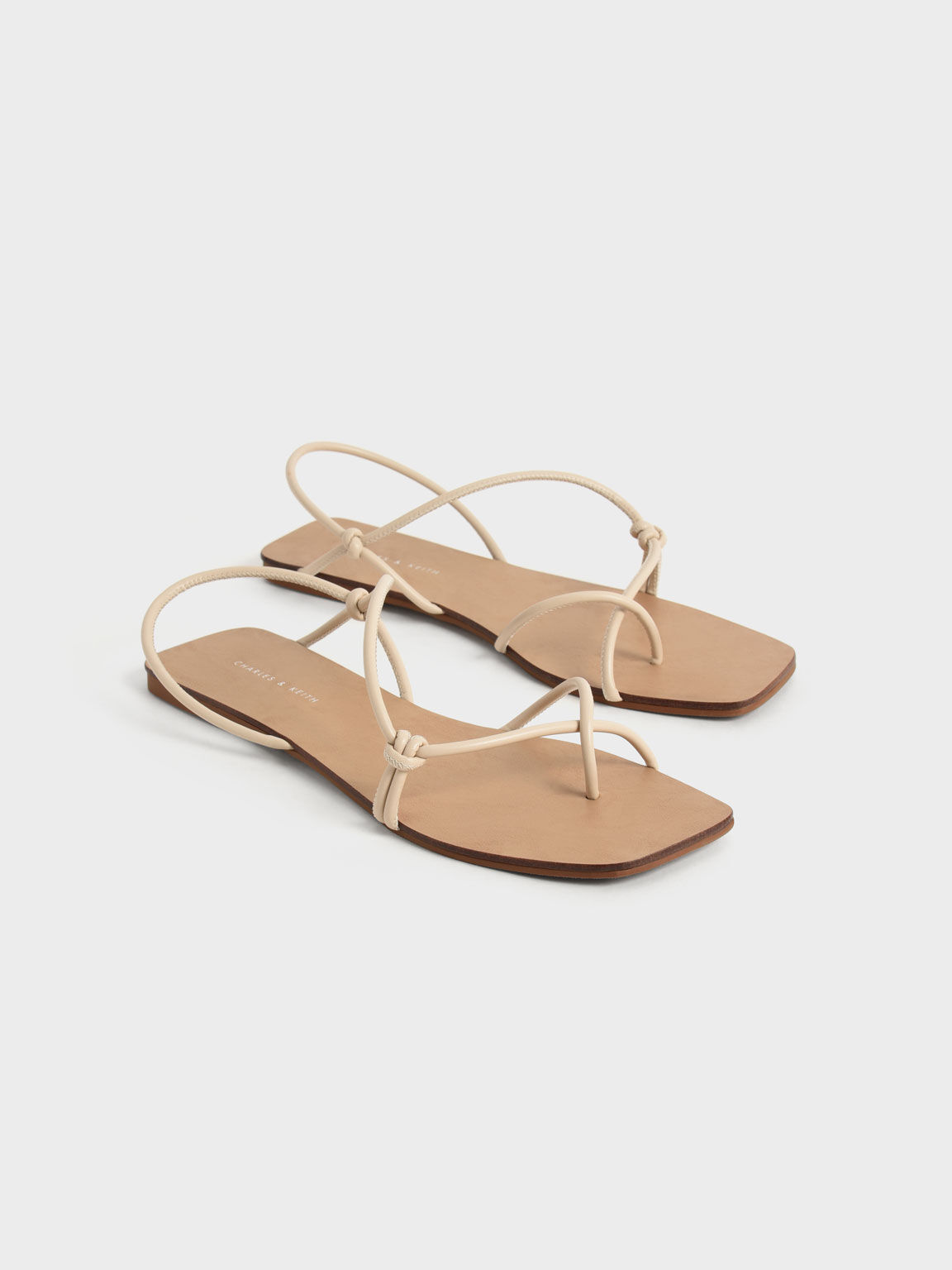 Strappy Knotted Thong Sandals, Chalk, hi-res
