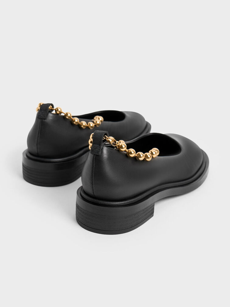 Beaded Ankle-Strap Leather Ballerinas, Black, hi-res