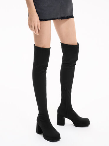 Evie Textured Platform Thigh-High Boots, Black Textured, hi-res