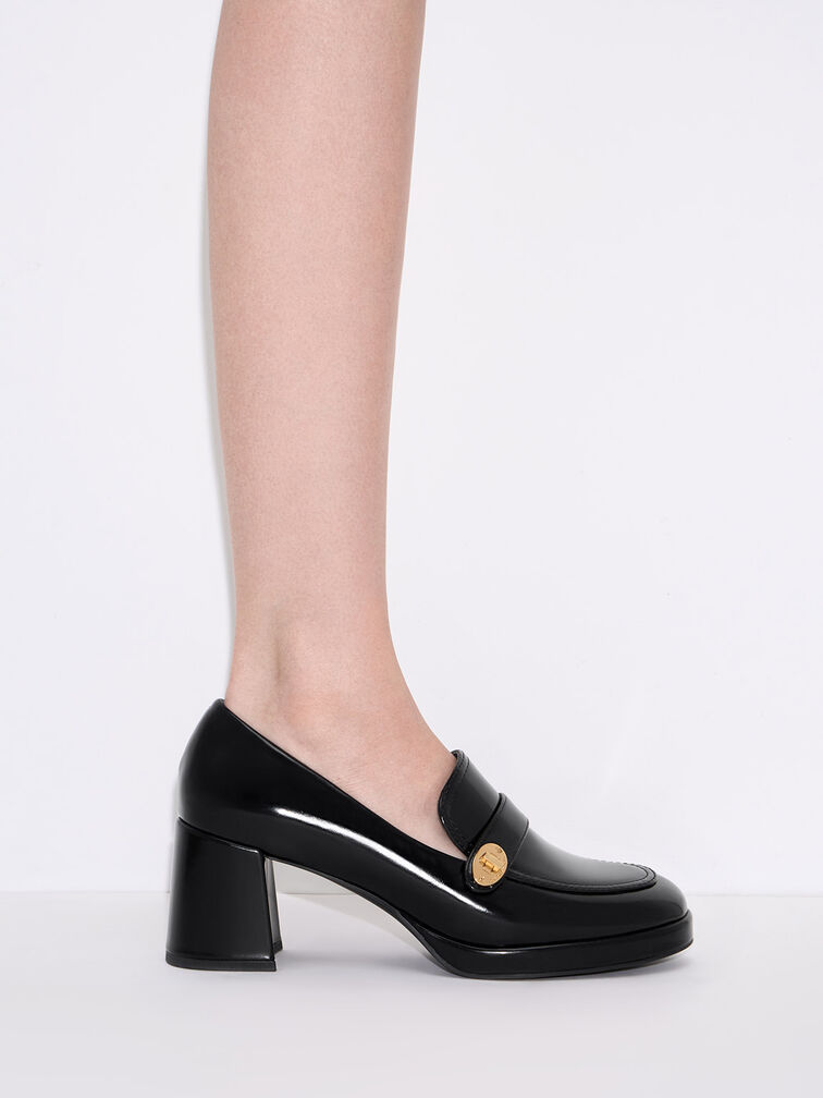 Metallic Accent Loafer Pumps, Black Box, hi-res