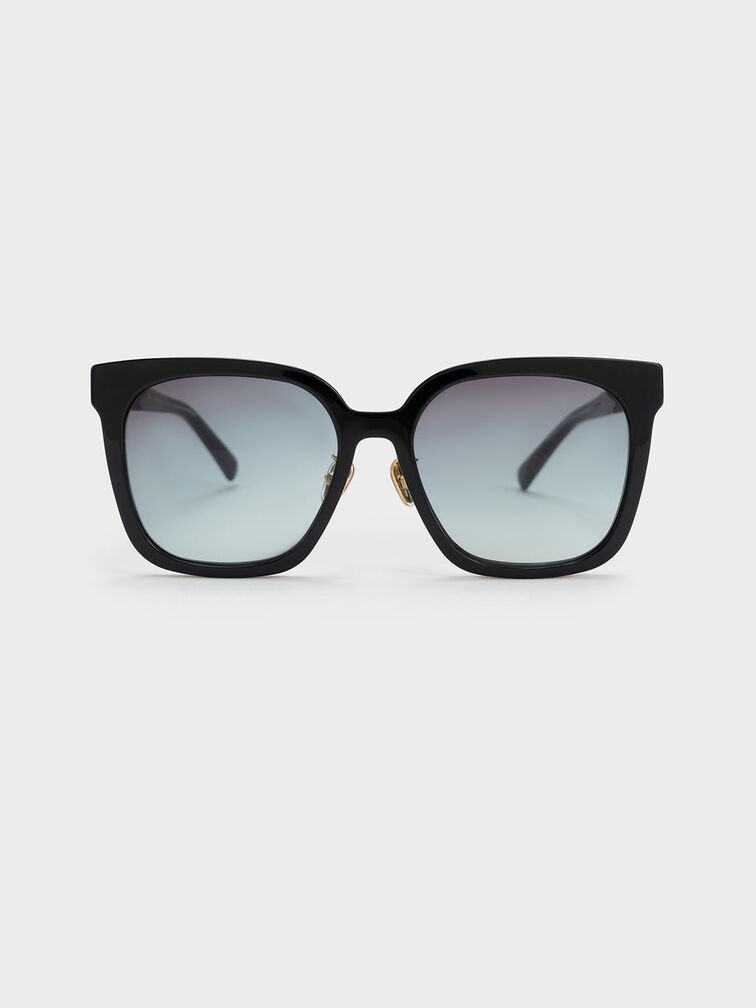 Open Wire Square Acetate Sunglasses, Black, hi-res