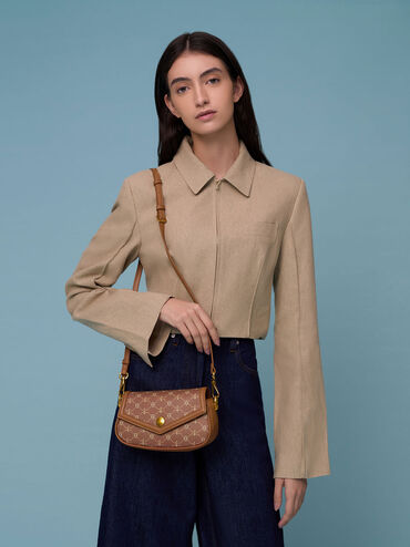 Este Chain Handle Printed Bag, Chocolate, hi-res