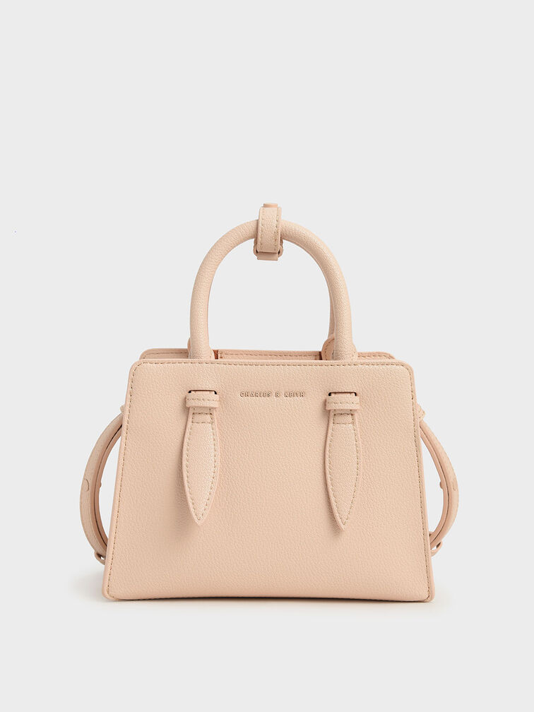 Double Top Handle Structured Bag - Nude