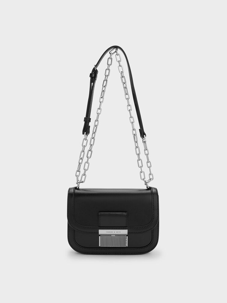 Bolso Charlot con correa de cadena, Negro, hi-res